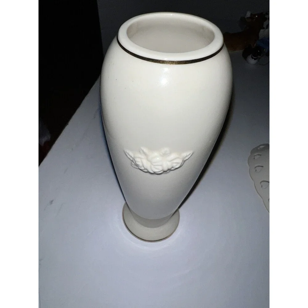 Lenox Embossed Rose Cream Vase Heart Bowl Set Gold Trim Vintage